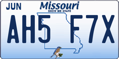 MO license plate AH5F7X