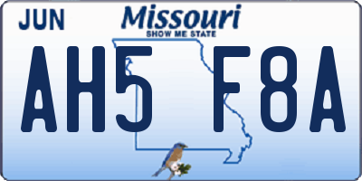 MO license plate AH5F8A