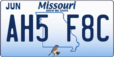 MO license plate AH5F8C