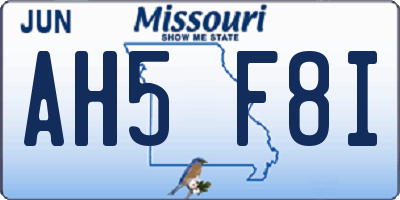 MO license plate AH5F8I