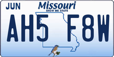 MO license plate AH5F8W