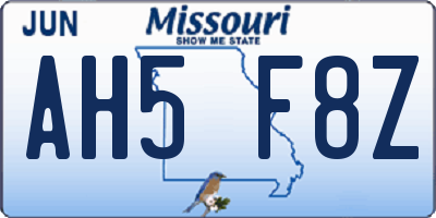 MO license plate AH5F8Z