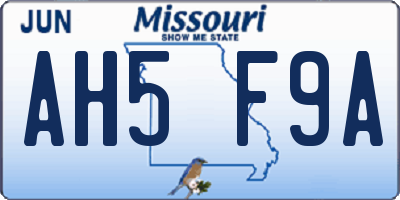 MO license plate AH5F9A