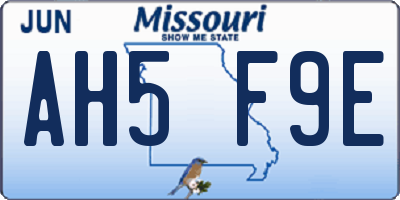 MO license plate AH5F9E