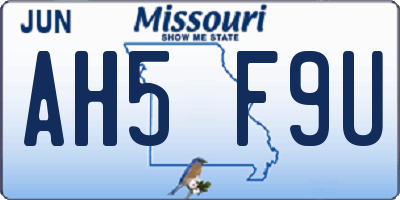 MO license plate AH5F9U