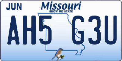 MO license plate AH5G3U
