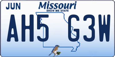 MO license plate AH5G3W
