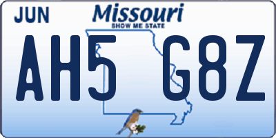 MO license plate AH5G8Z