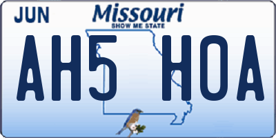 MO license plate AH5H0A