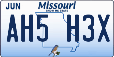 MO license plate AH5H3X