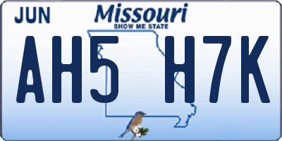 MO license plate AH5H7K