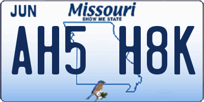 MO license plate AH5H8K