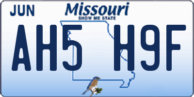 MO license plate AH5H9F