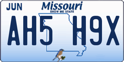 MO license plate AH5H9X