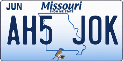 MO license plate AH5J0K