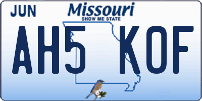 MO license plate AH5K0F