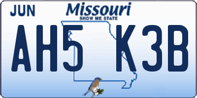 MO license plate AH5K3B