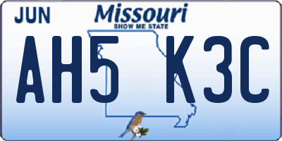 MO license plate AH5K3C