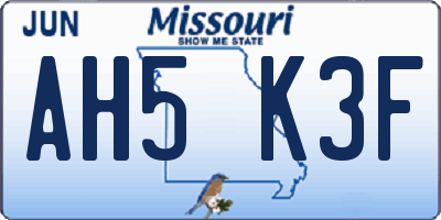 MO license plate AH5K3F