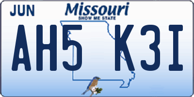 MO license plate AH5K3I
