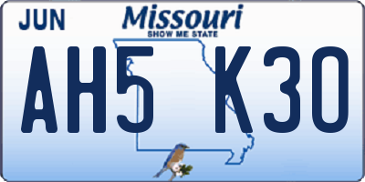 MO license plate AH5K3O