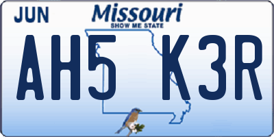 MO license plate AH5K3R