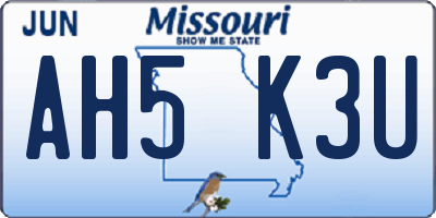 MO license plate AH5K3U