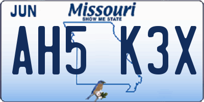MO license plate AH5K3X