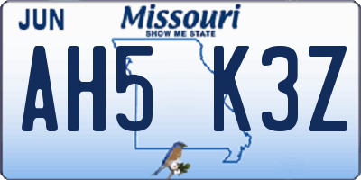 MO license plate AH5K3Z