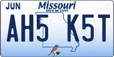 MO license plate AH5K5T