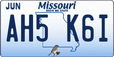 MO license plate AH5K6I