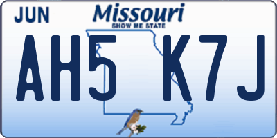 MO license plate AH5K7J