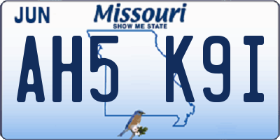 MO license plate AH5K9I