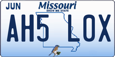 MO license plate AH5L0X