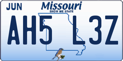 MO license plate AH5L3Z