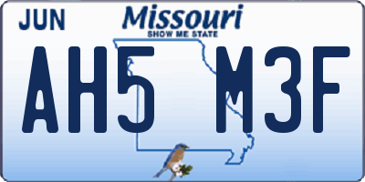 MO license plate AH5M3F