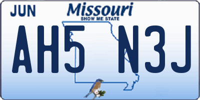 MO license plate AH5N3J