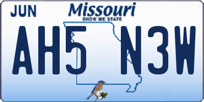 MO license plate AH5N3W