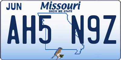 MO license plate AH5N9Z