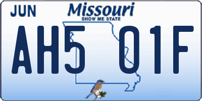 MO license plate AH5O1F