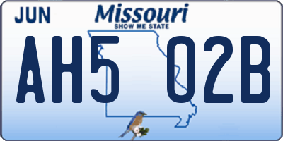 MO license plate AH5O2B