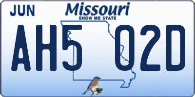 MO license plate AH5O2D