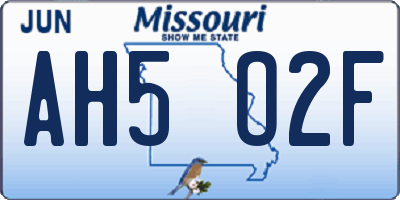 MO license plate AH5O2F