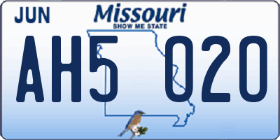 MO license plate AH5O2O