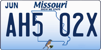 MO license plate AH5O2X