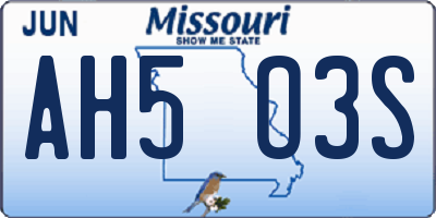 MO license plate AH5O3S