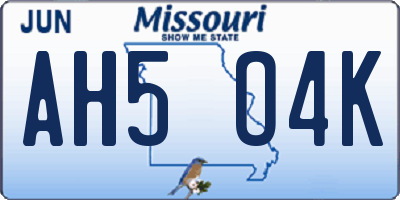 MO license plate AH5O4K