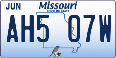 MO license plate AH5O7W