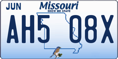 MO license plate AH5O8X