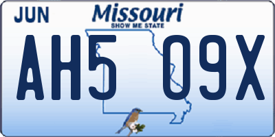 MO license plate AH5O9X